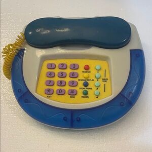 Vintage Corded toy Phone toddlers baby answering machine melody speed dial blue